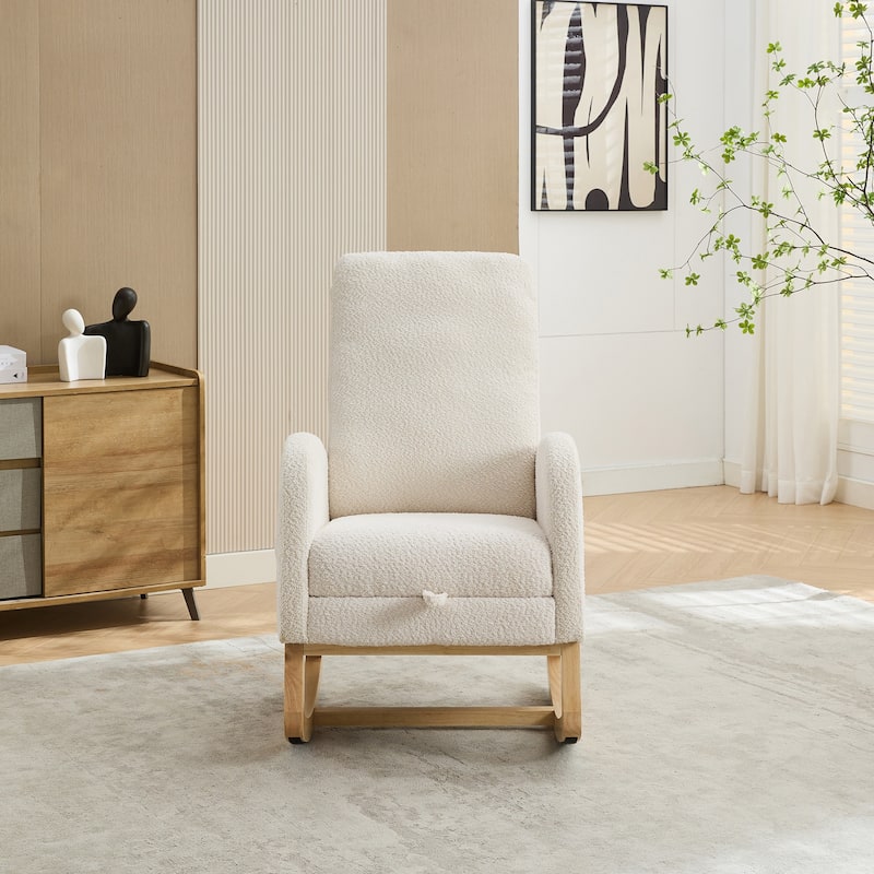 25.4"W Rocking Chair for Nursery, High Back Glider Chair with Retractable Footrest, Side Pocket - Ivory