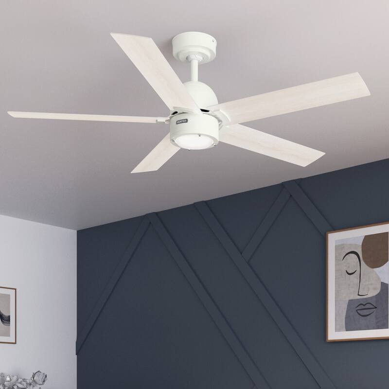Hunter 52" Erling ENERGY STAR Ceiling Fan with LED Light Kit and Handheld Remote - Contemporary, Transitional, Modern Farmhouse - Fresh White