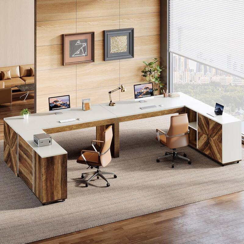 63-inch L-Shaped Desk, Modern Executive Office Desk with Mobile File Cabinet