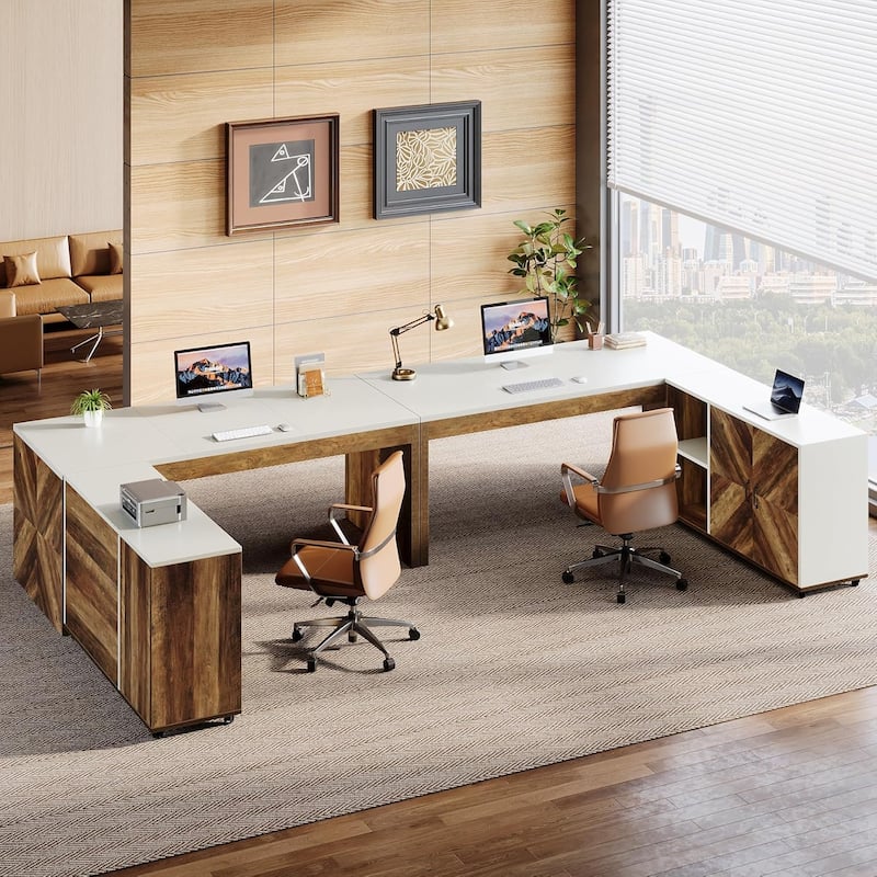 Modern Executive Office Desk with Mobile File Cabinet, 63-inch L-Shaped Desk,