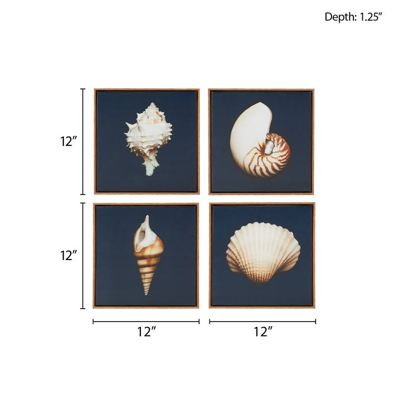 Madison Park Ocean Seashells 4-piece Framed Canvas Wall Art Set - Blue