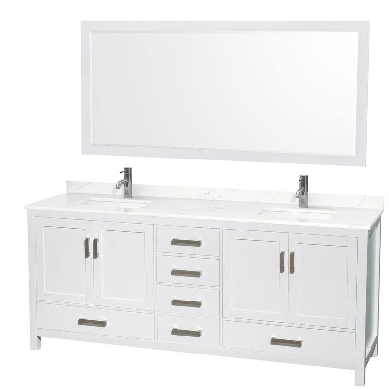 Wyndham Collection WCS141480D-QTZ-UNSM70 Sheffield 80" Free Standing - White / Giotto Quartz Top / Brushed Chrome