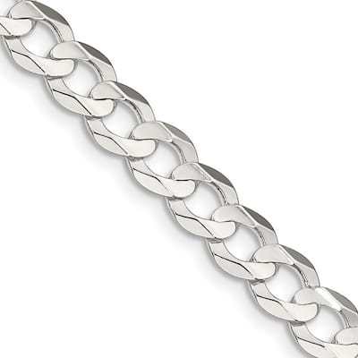 Curata 925 Sterling Silver 6.75mm Concave Beveled Curb Chain Necklace for Men