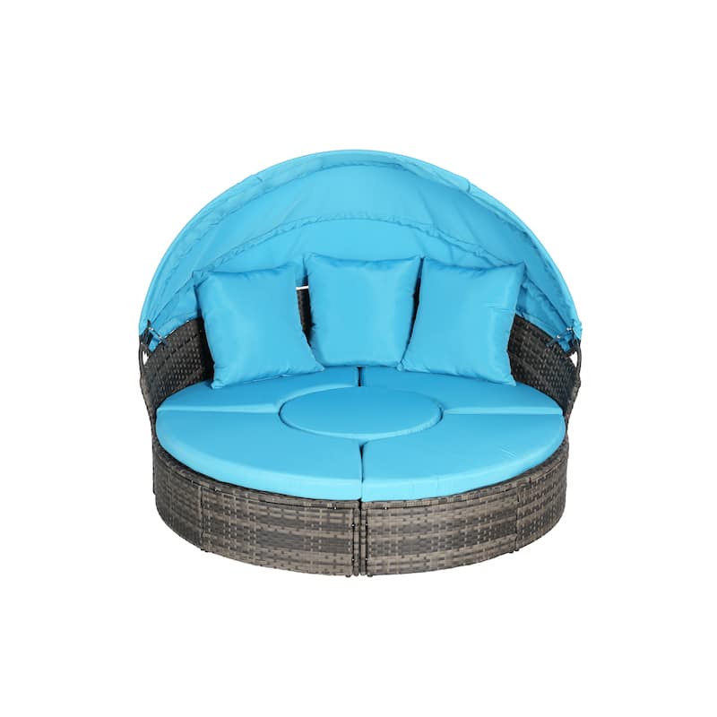 5-Piece Round Daybed Sunbed with Canopy & Removable Cushions