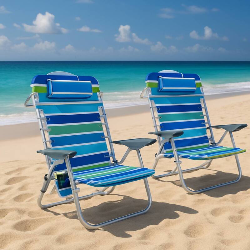 Lightweight Folding Backpack Beach Chair for Travel, Camping, and Beach - N/A - Blue