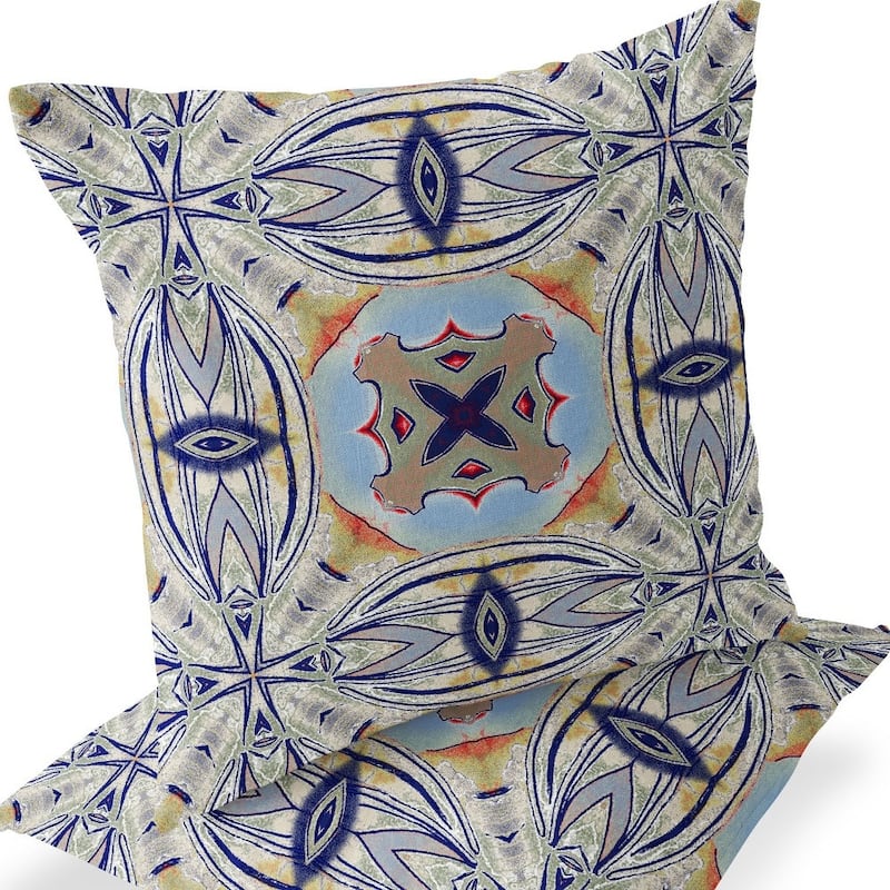 HomeRoots Set of Two 16" X 16" Blue and Green Blown Seam Floral Indoor Outdoor Throw Pillow - 16.00' X '16.00' X '5.00