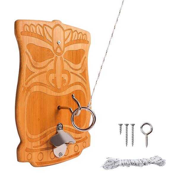 GSE™ Tiki Mask Hook and Ring Toss Game Set. Natural Bamboo Wall Mount