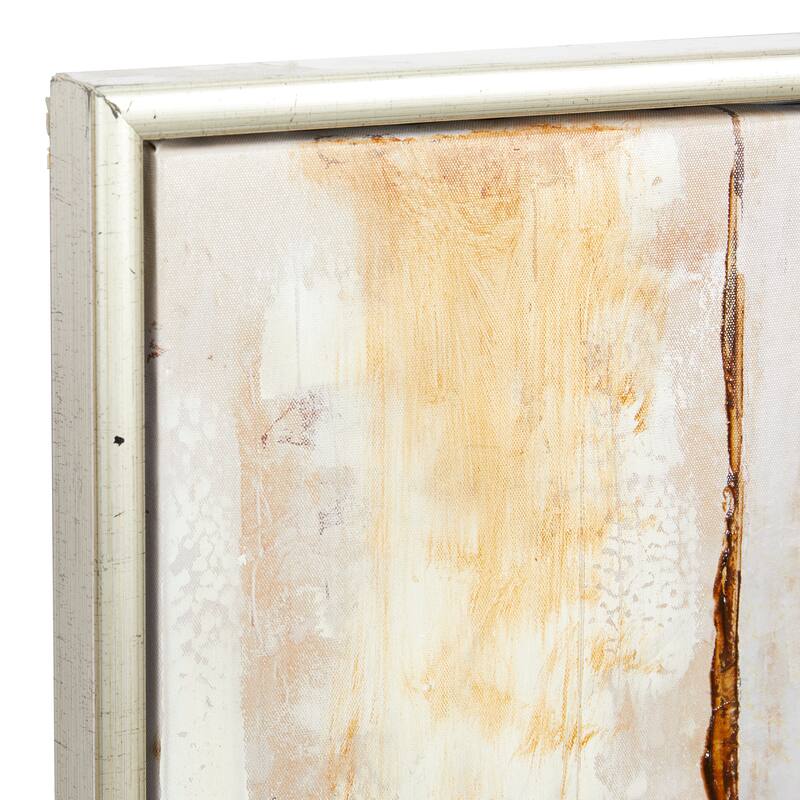 Canvas Abstract Framed Wall Art with Silver Frame - Brown - Roche River Decor