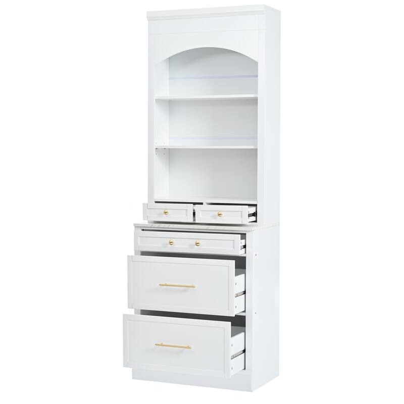 Freestanding Tall Kitchen Cabinet with 5 Storage Drawers and Adjustable Shelf