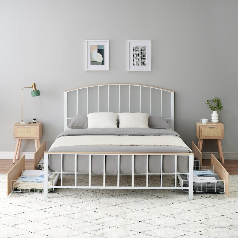 Platform Bed Frame with Headboard, Footboard, 4 Storage Drawers on Wheels