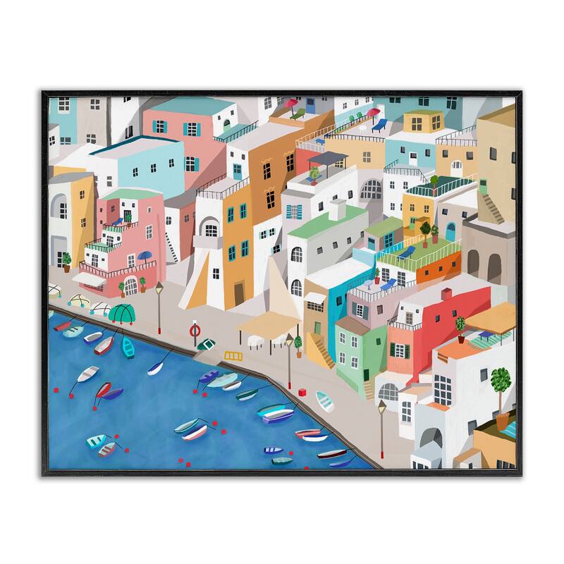 Stupell Coastal Town Harbor Framed Giclee Art Design By Carla Daly - 20 x 16 - Black