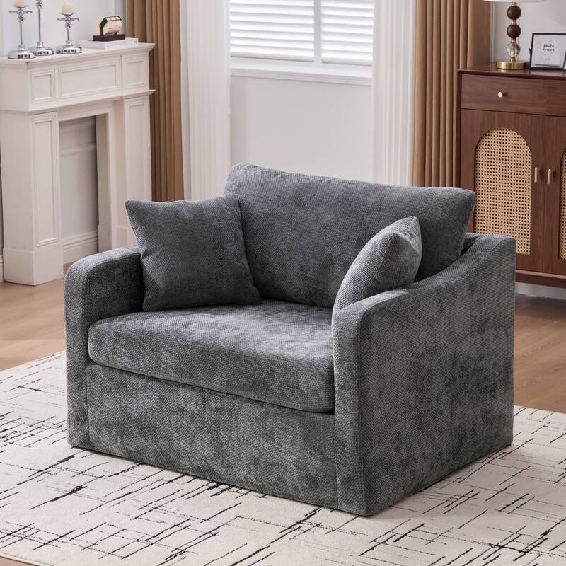 45.3"W Modern Chenille Leisure Chair, Reading ArmChair with 3 Pillows