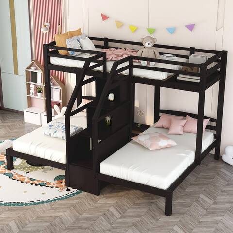 in over Twin & Twin Bunk Bed with Built-in Staircase and Storage Drawer,Espresso