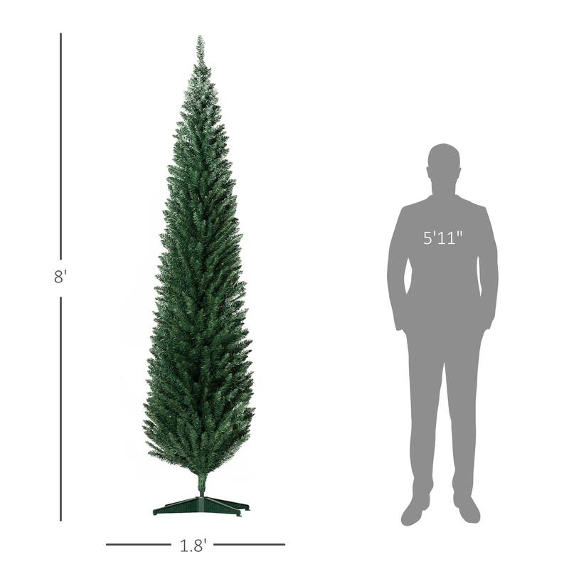 8ft Slim Pencil Artificial Christmas Tree with 618 Branch Tips and Plastic Stand