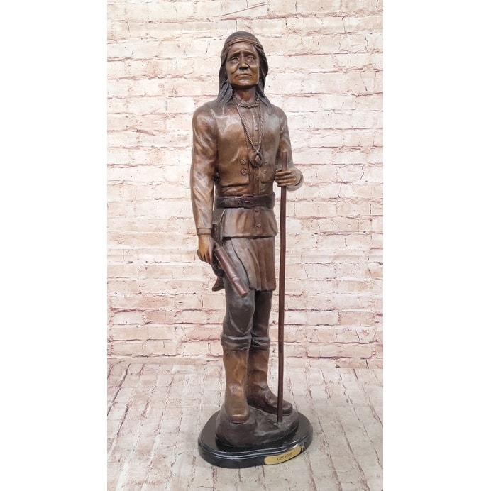 Native American Indian Apache Chief Cochise Bronze Statue Sculpture Figure On Marble Base