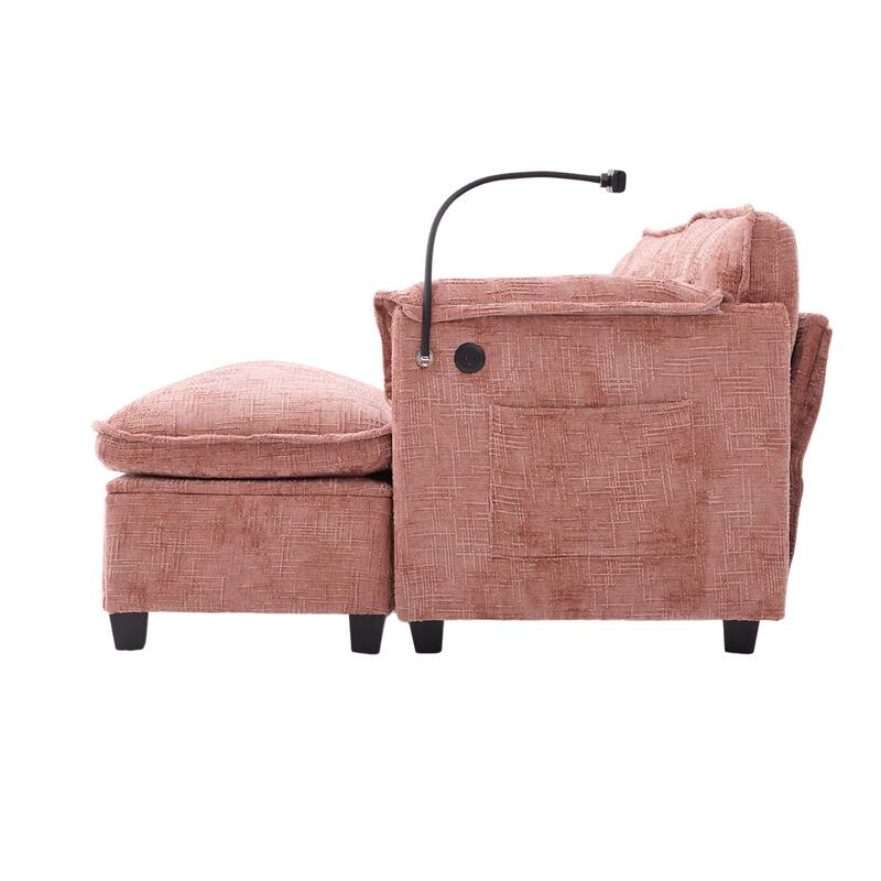 Modern Chenille Chaise Couch L-shaped Sectional Sofa with Storage Ottoman, Phone Holder, USB/Type-C Ports and Side Pockets