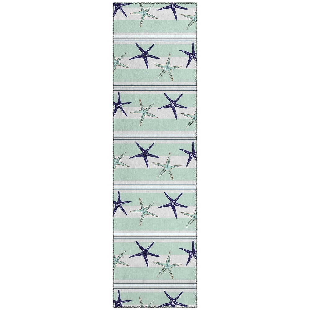 Indoor/ Outdoor Surfside Starfish Stripes Washable Rug New