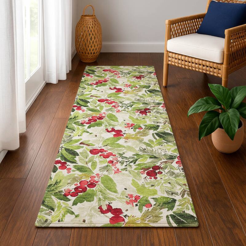 Premium Washable Super Soft Christmas Holly Mayfield Rug - Aloe - 2'3" x 7'6"