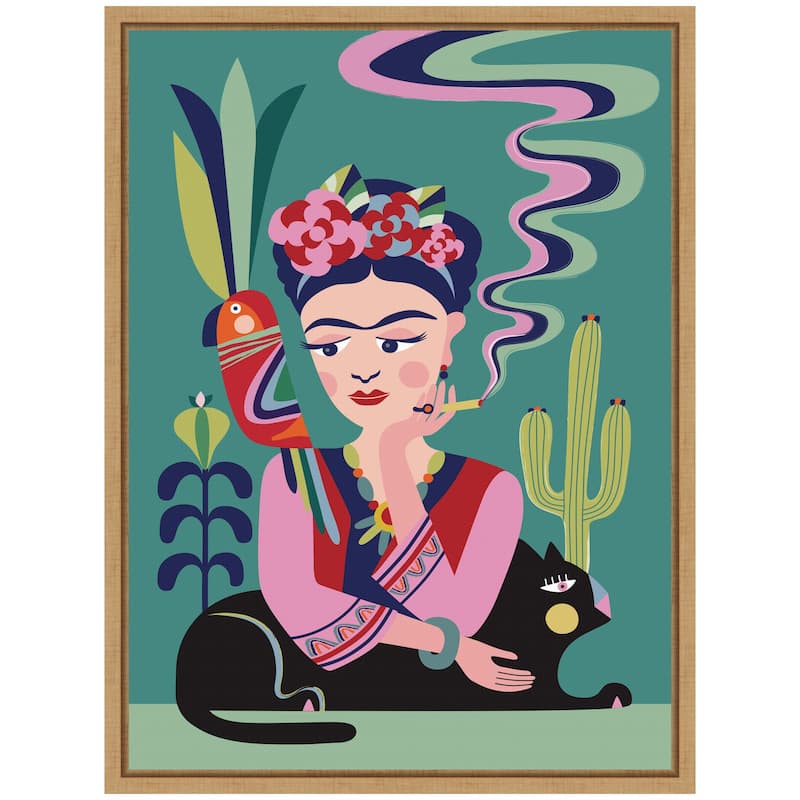 Kate and Laurel Sylvie Frida Kahlo and the Black Cat Framed Canvas by Rachel Lee