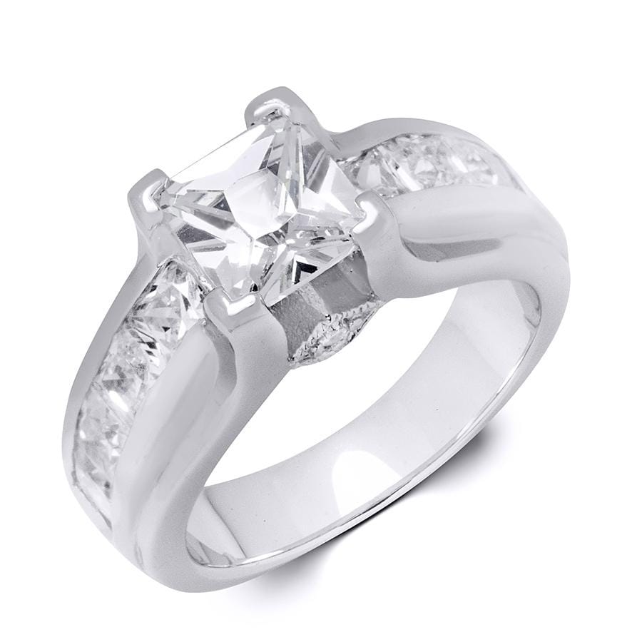 MayaMila Sterling Silver Cubic Zirconia Princess Cut Bridal Fashion Ring