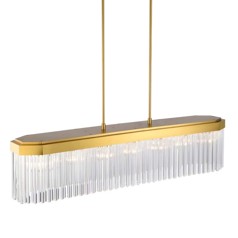 Artcraft Emma 7-Light Island-Light - Brushed Brass with Clear Glass Rods Shade