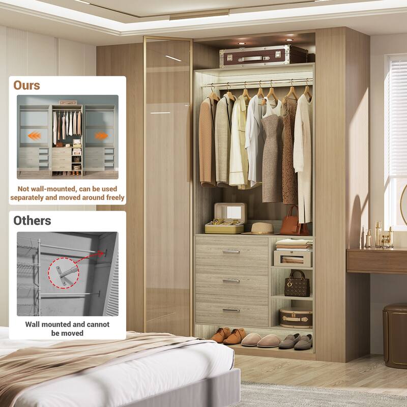 Cimly 30'' W Freestanding Closet Sytem with Hanging Rod, Closet Organizer with Drawers and Shelves