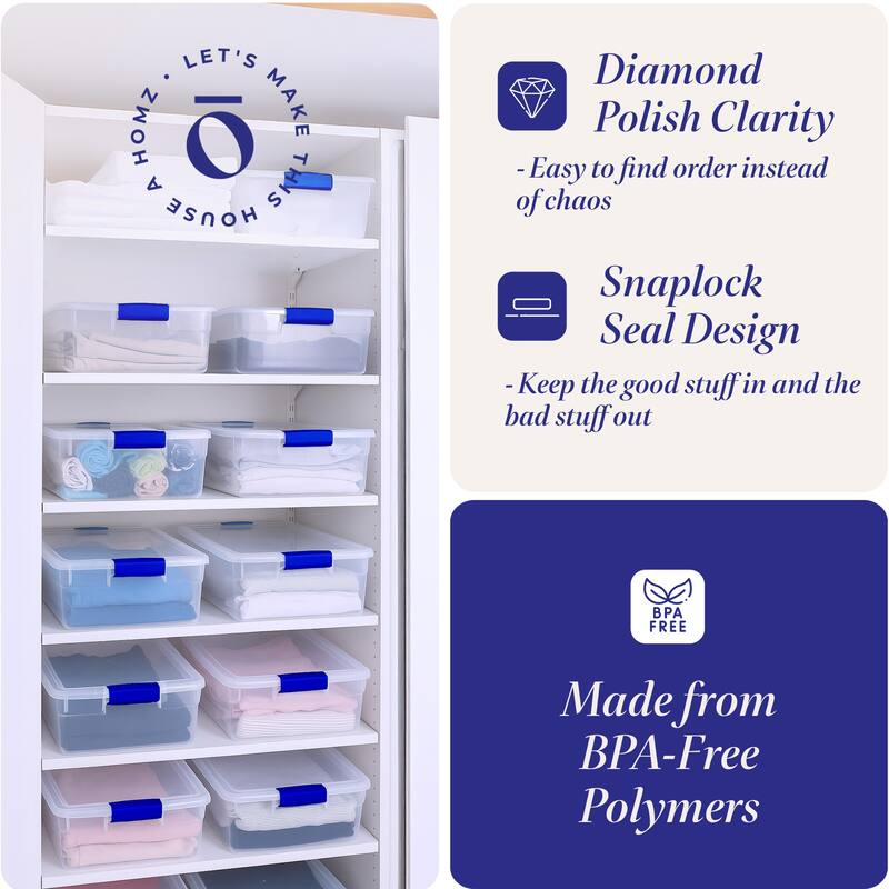 Homz 15.5 Quart Heavy Duty Clear Plastic Stackable Storage Containers, 12 Pack - 1.25