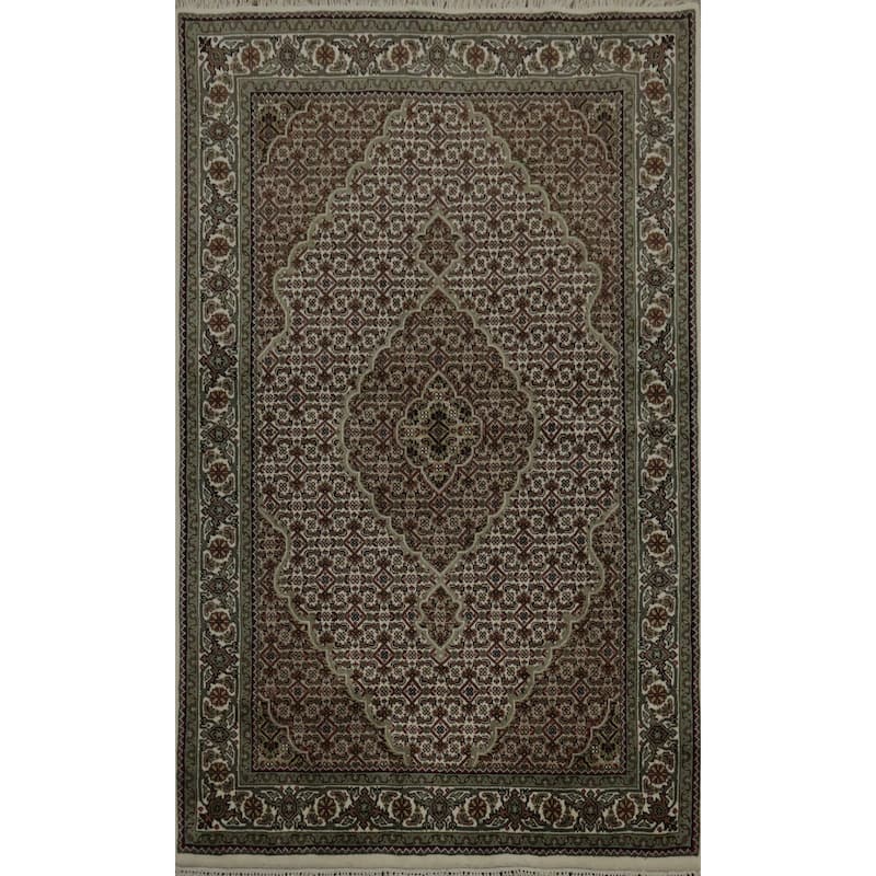 Hand Knotted Oriental 100% Wool Carpet Traditional Floral Beige & Ivories Tabriz-Mahi Area Rug - 6' 0'' X 3' 11''