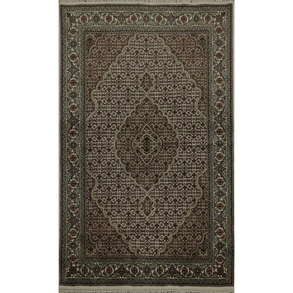 Hand Knotted Oriental 100% Wool Carpet Traditional Floral Beige & Ivories Tabriz-Mahi Area Rug - 6' 0'' X 3' 11''
