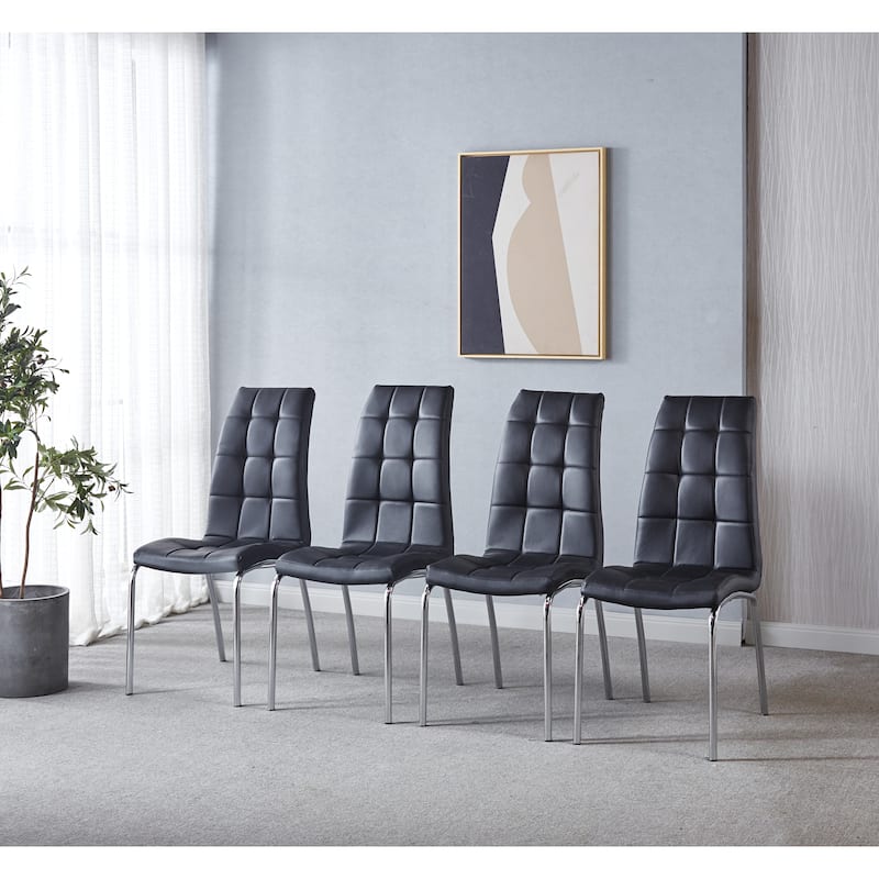 Set of 4 Modern Lattice Design Leatherette Dining Chair with Metal Legs