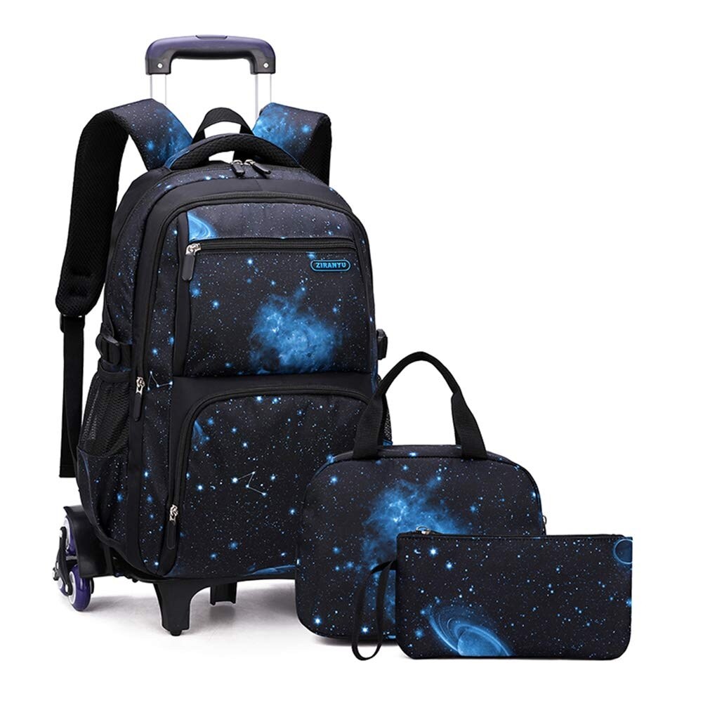 Boys Rolling Backpacks Kids'Luggage Wheeled Backpack for School Boys Trolley Bags Space-Galaxy Roller Bookbag with Lunch Bag