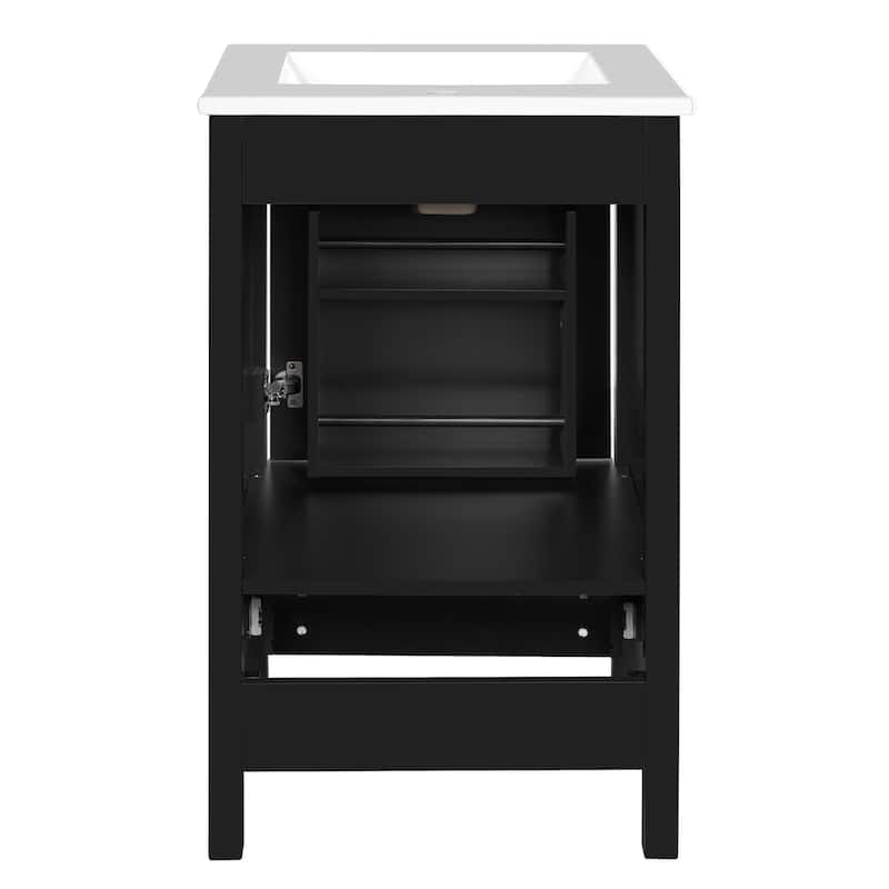 Roomfitters 20" Modern Bathroom Vanity with Ceramic Sink, Soft-Close Drawer and Door, Divider Drawer, Storage Rack
