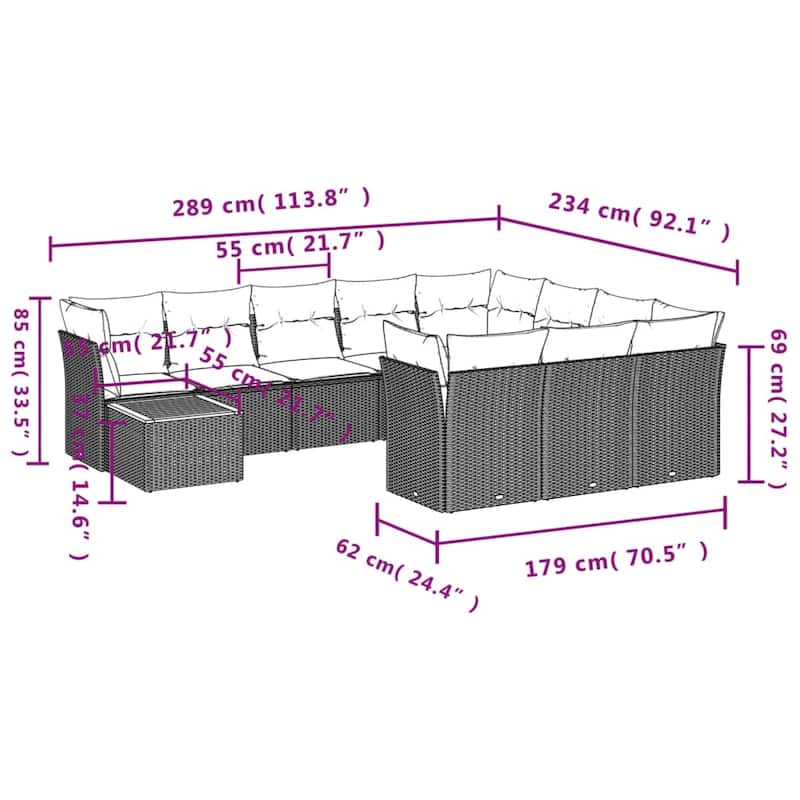 vidaXL 11 Piece Patio Sofa Set with Cushions Black Poly Rattan