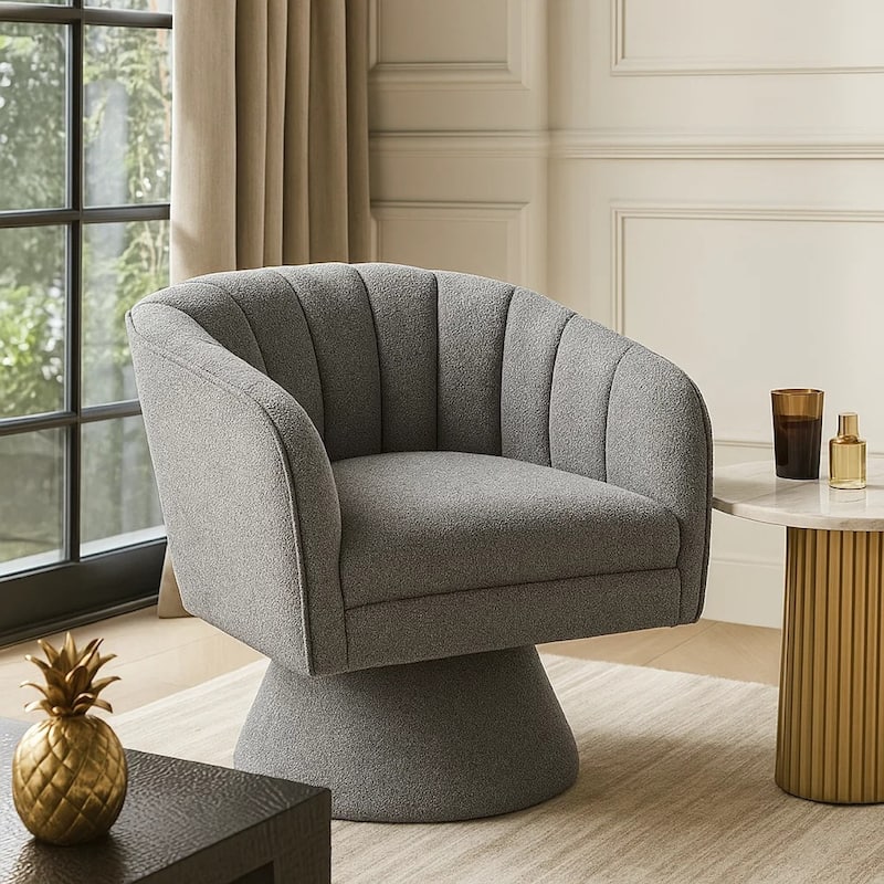 Shea Swivel Accent Chair, Dark Gray Boucle Fabric, Channel Stitched