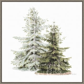 Vintage Wooded Holiday Trees in Snow by Katie Pertiet Framed Canvas Wall Art