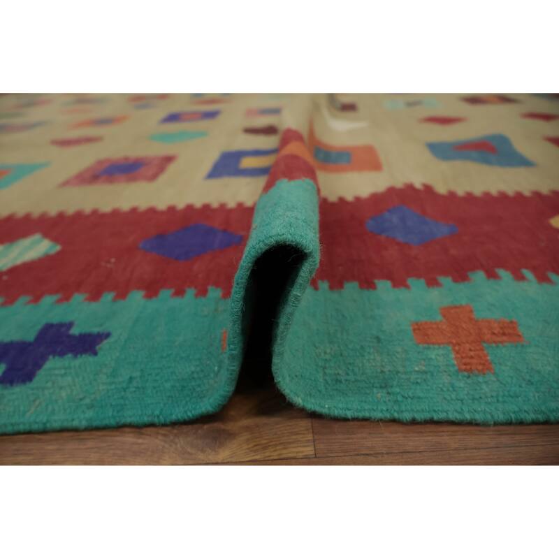 Hand Woven Oriental 100% Wool Carpet Southwestern Modern Multi-Colored Kilim Area Rug - 14' 6'' X 9' 10''
