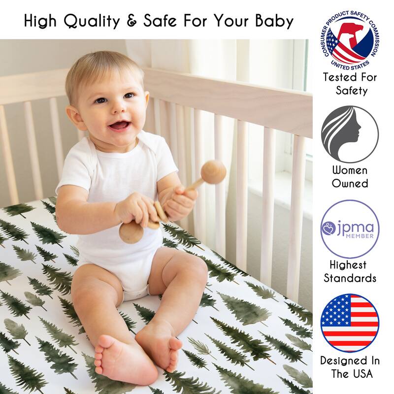 Sweet Jojo Designs Green Tree Woodland Boy Girl Unisex/Neutral 6p Crib Bedding + BreathableBaby Breathable Mesh Liner