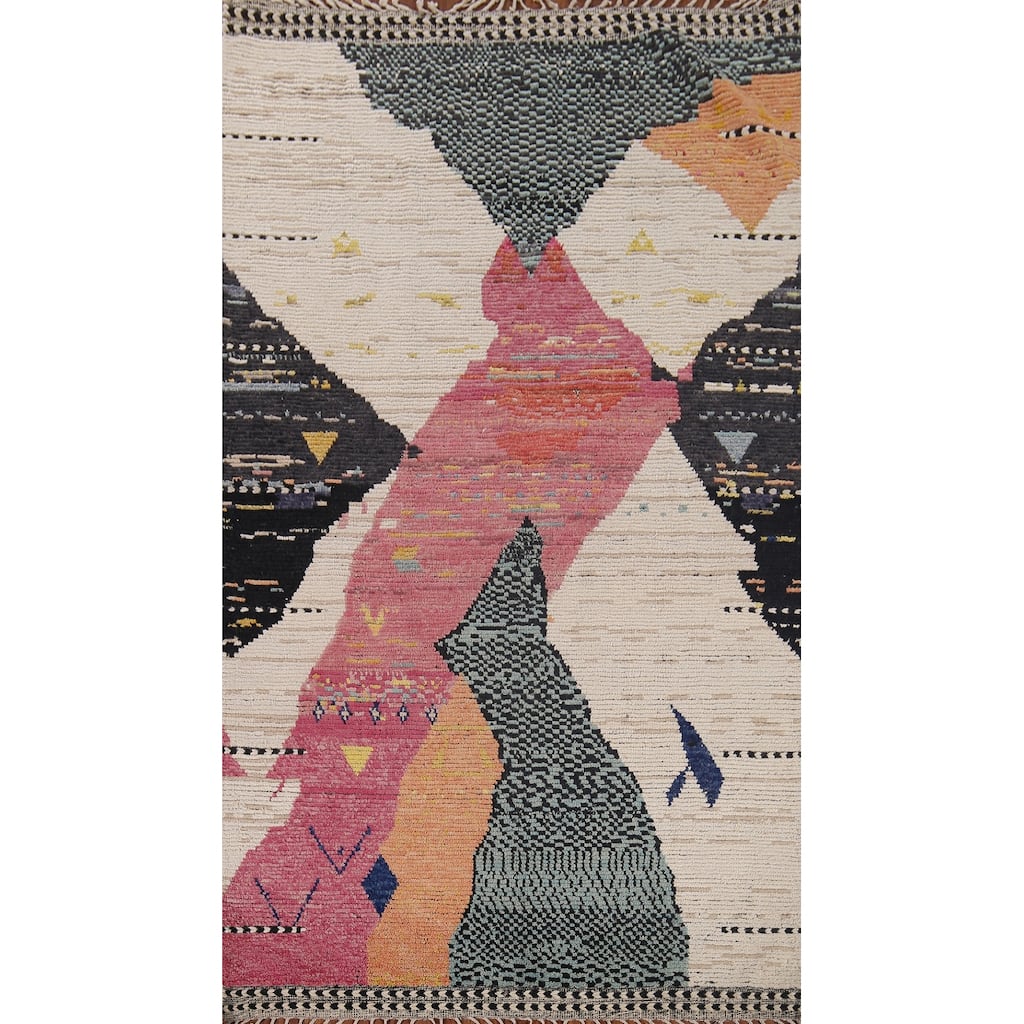 Abstract Moroccan Oriental Area Rug Hand-Knotted Wool Carpet - 6'1"x 10'1"