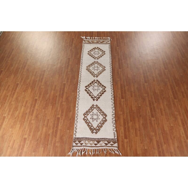 Geometric Anatolian Runner Rug Handmade Turkish Wool Carpet - 3'0"x 11'9"