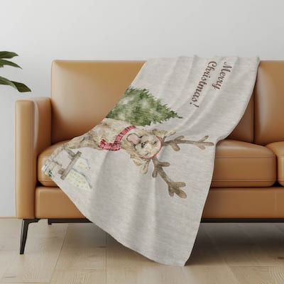 Premium Machine Washable ASB219 Merry Christmas Dog Sherpa Throw Blanket