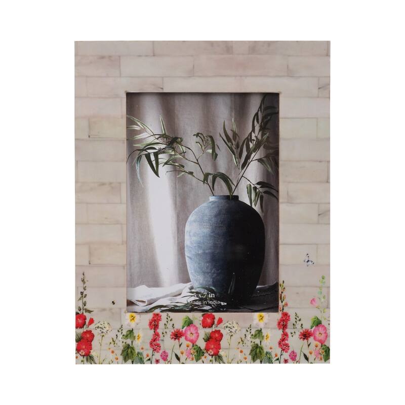 Wood Resin Flower Field Photo Frame - Ivory