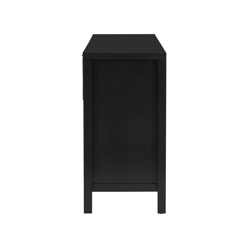 60" MDF Wave Design Console Tables - 2 cabinet & 3 Drawers with Acacia Wood Legs