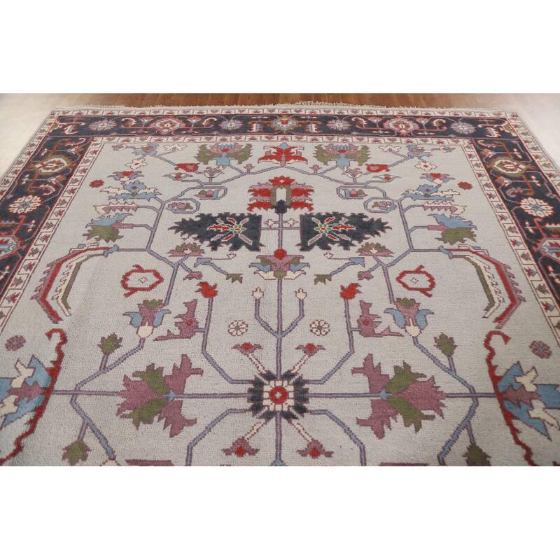 All-Over Ivory Oushak Oriental Area Rug Handmade Wool Carpet - 9'0"x 11'11"