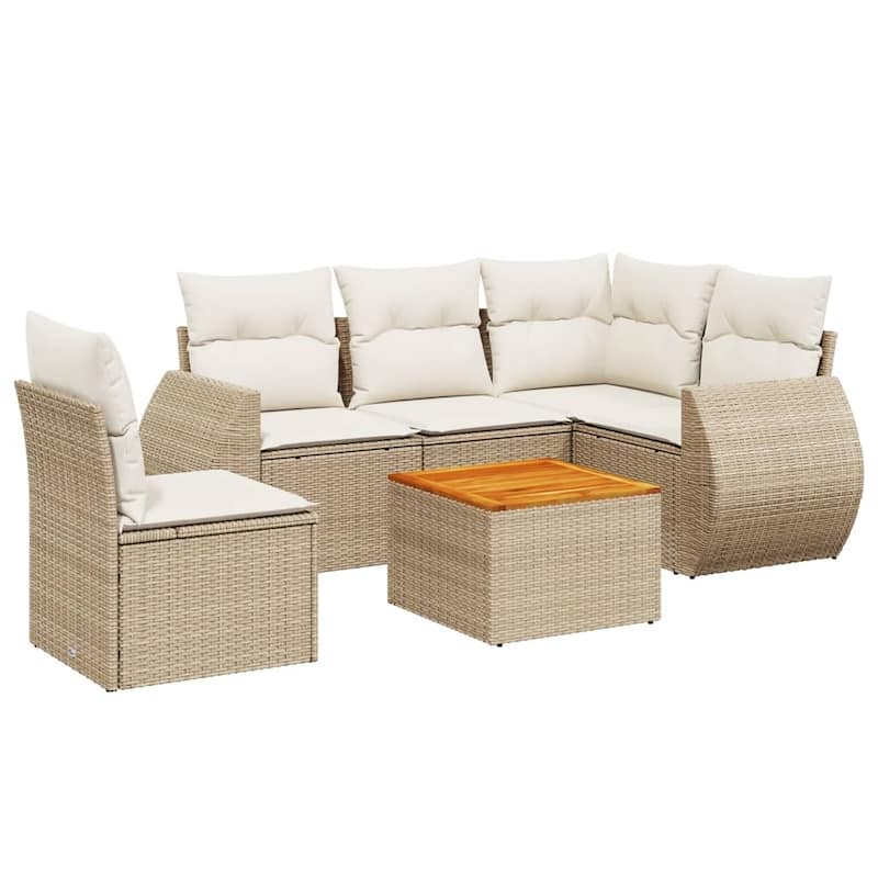 vidaXL Patio Sofa Set with Cushions Outdoor Furniture 6 Piece Poly Rattan - 21.7 x 21.7 x 14.6