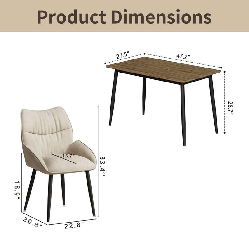 Modern Wood Grain Dining Set with Black Metal Legs, Seats 4-6, 5-Pcs