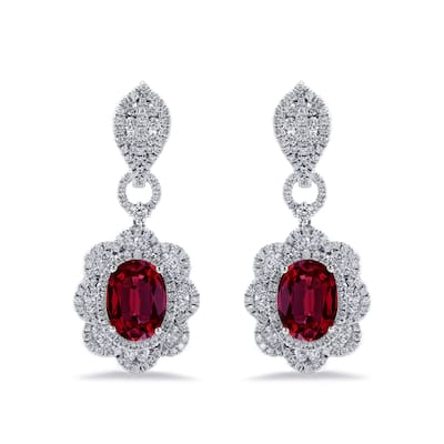 Auriya 5 3/4ct Fancy Oval-cut Red Ruby Halo Diamond Drop Earrings 2 3/4ctw 18k Gold