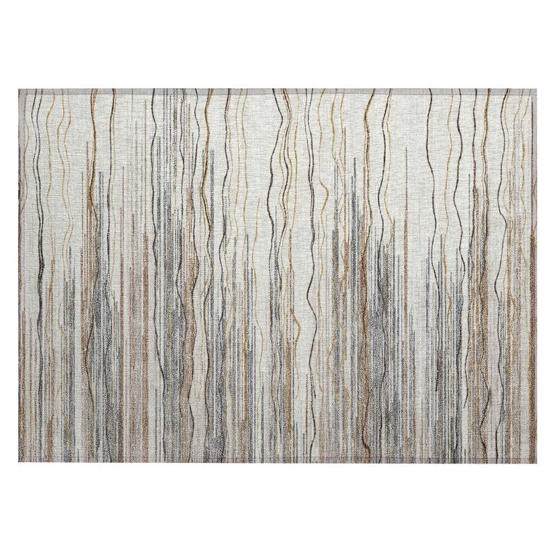 Machine Washable Indoor/ Outdoor Modern Stripe Chantille Rug