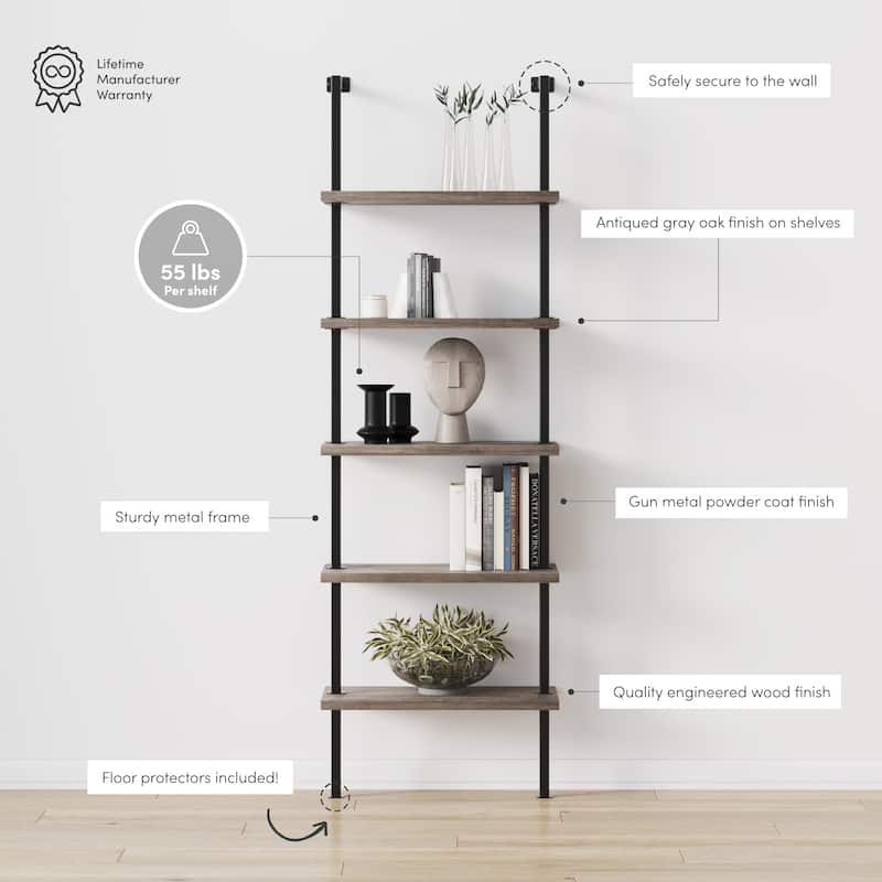 Nathan James Theo 5-Shelf Ladder Bookcase Wood with Metal Frame