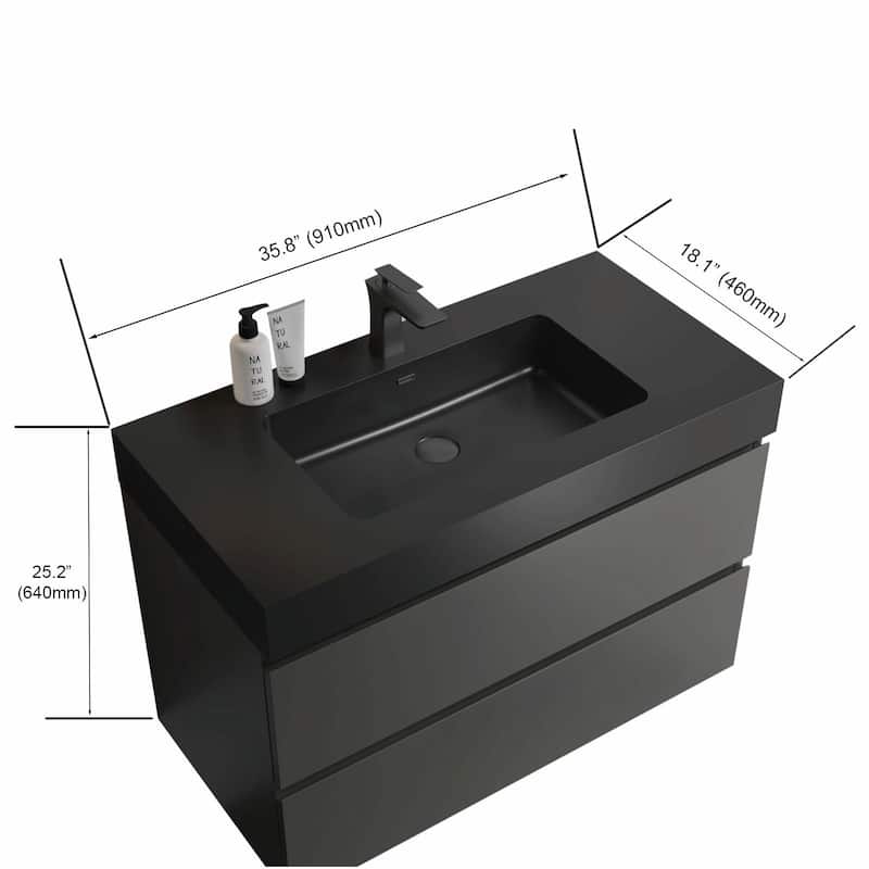 36"/30"/24" Floating Bathroom Vanity with Sink, Wall-Mounted Storage Cabinet