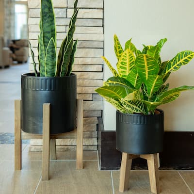 Mid-Century Set of 2 Dumpling Ceramic Planter on Stand